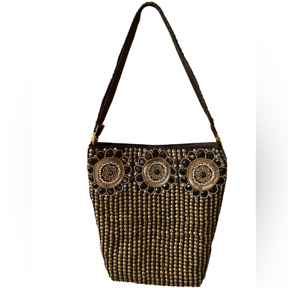 Bougainvillea Handbags - Chic Beaded Black and Gold Shoulder Bag